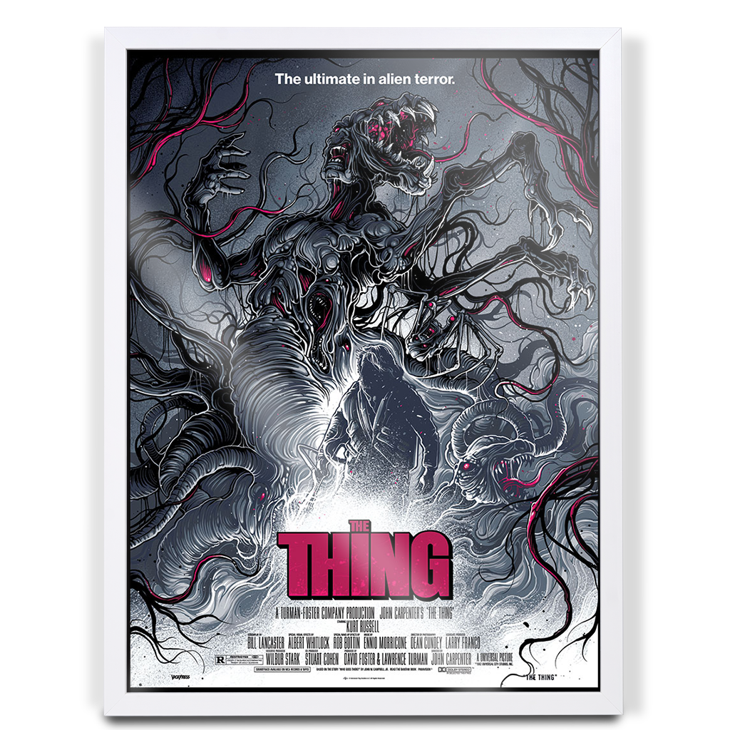 The Thing variant 18x24 inch Official Movie Poster By Dan Mumford in white frame