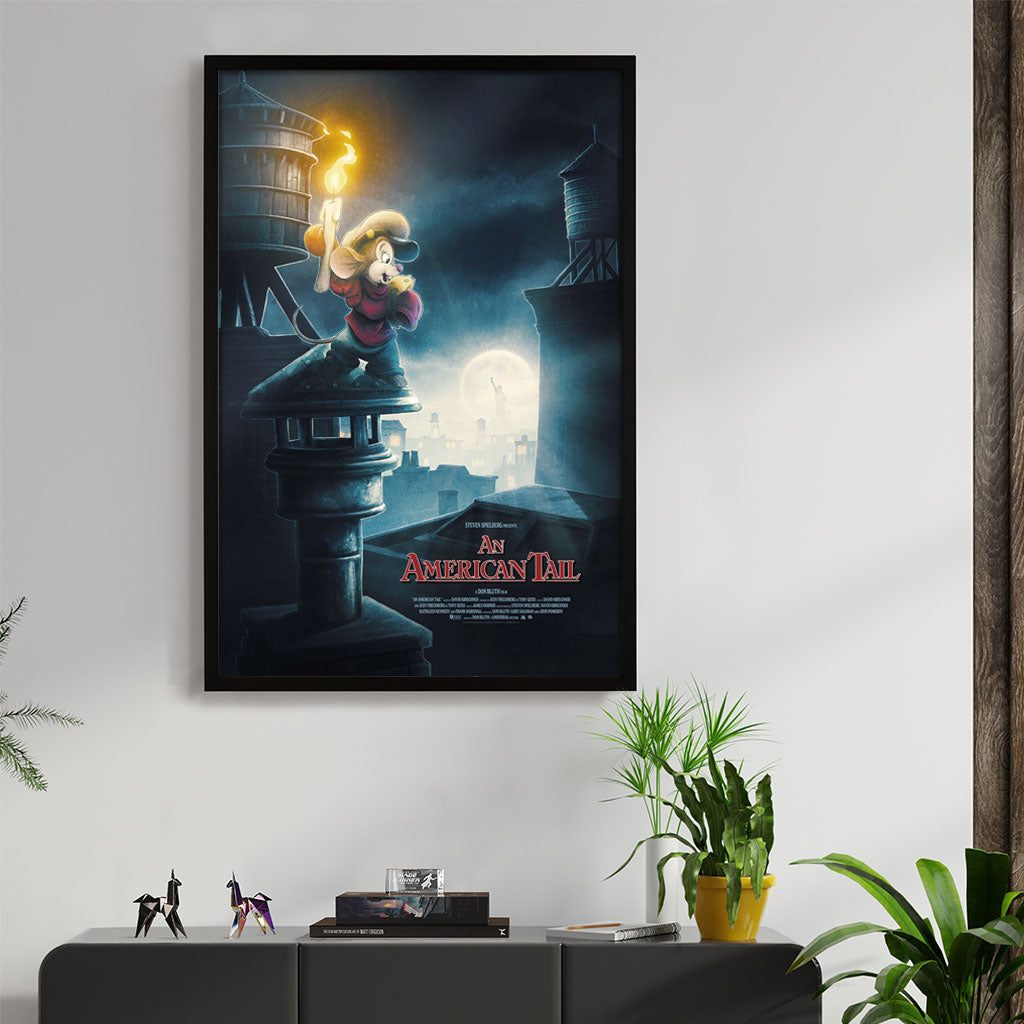 An American Tail Movie poster by Kevin Wilson in black frame