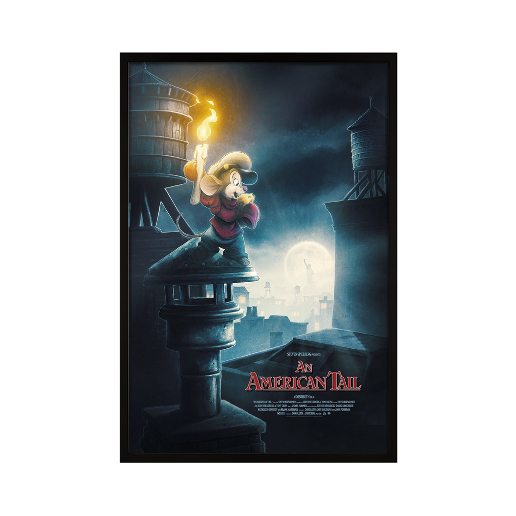 An American Tail Movie poster by Kevin Wilson in black frame