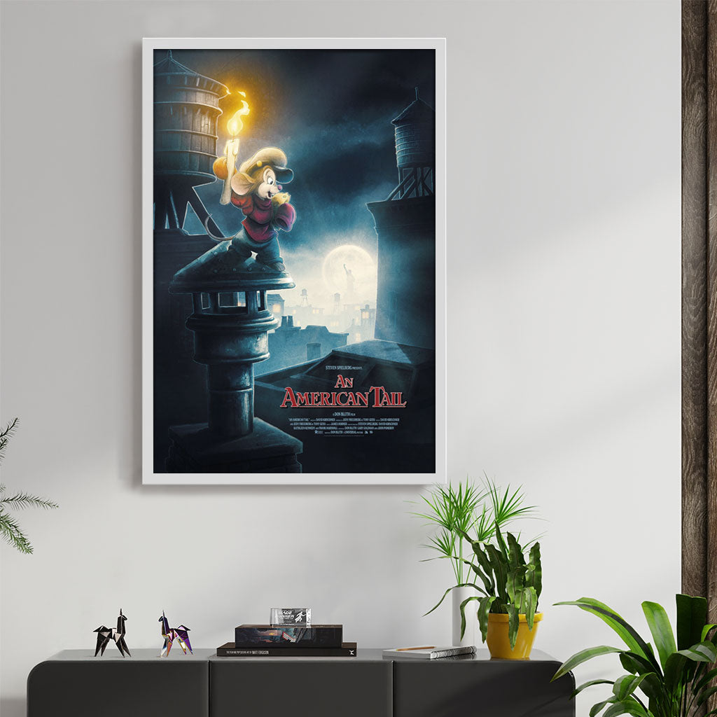 An American Tail Movie poster by Kevin Wilson in white frame