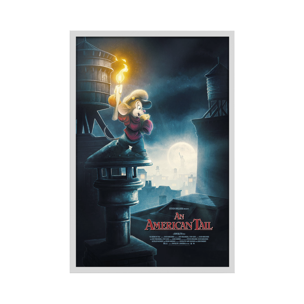 An American Tail Movie poster by Kevin Wilson in white frame