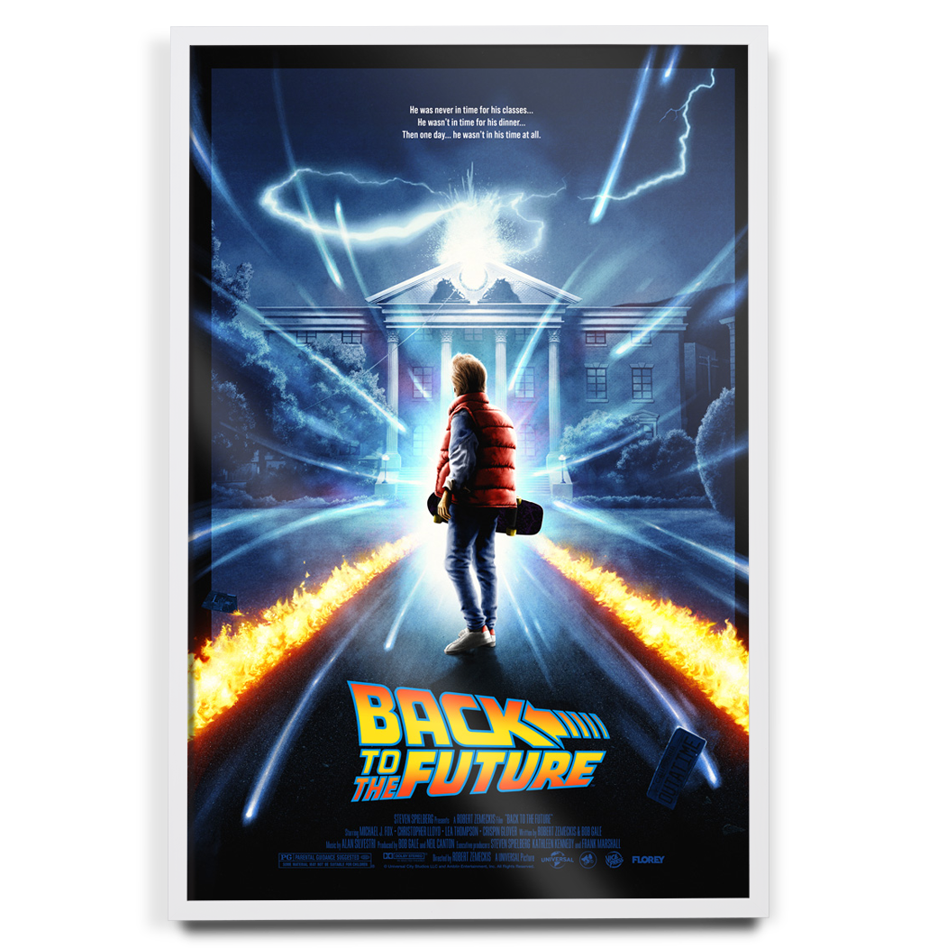 Back to the future movie poster by Florey in white frame
