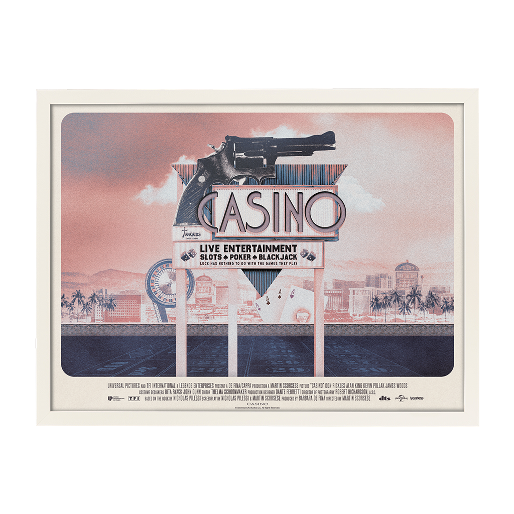 Casino officially licensed mover poster by Matt Needle in white frame