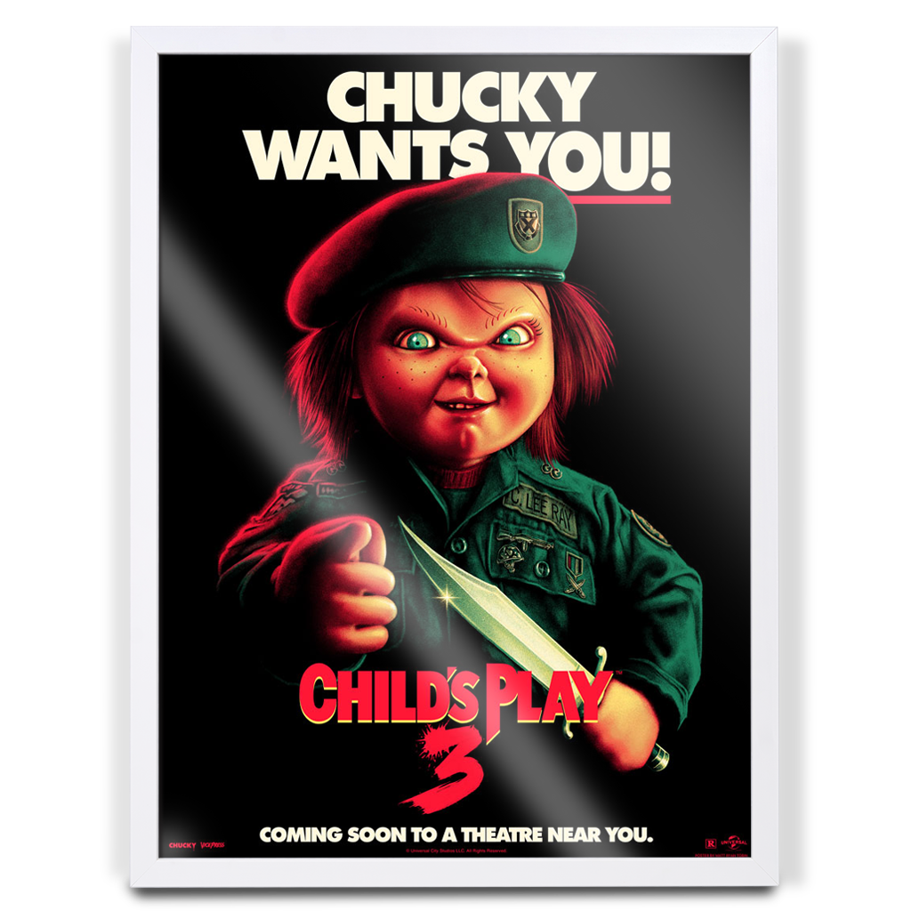 Chucky wants you Child's play 3 poster by Matt Ryan Tobin in white frame