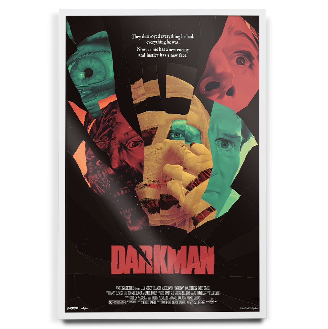 Darkman movie poster by Ben Turner in white frame