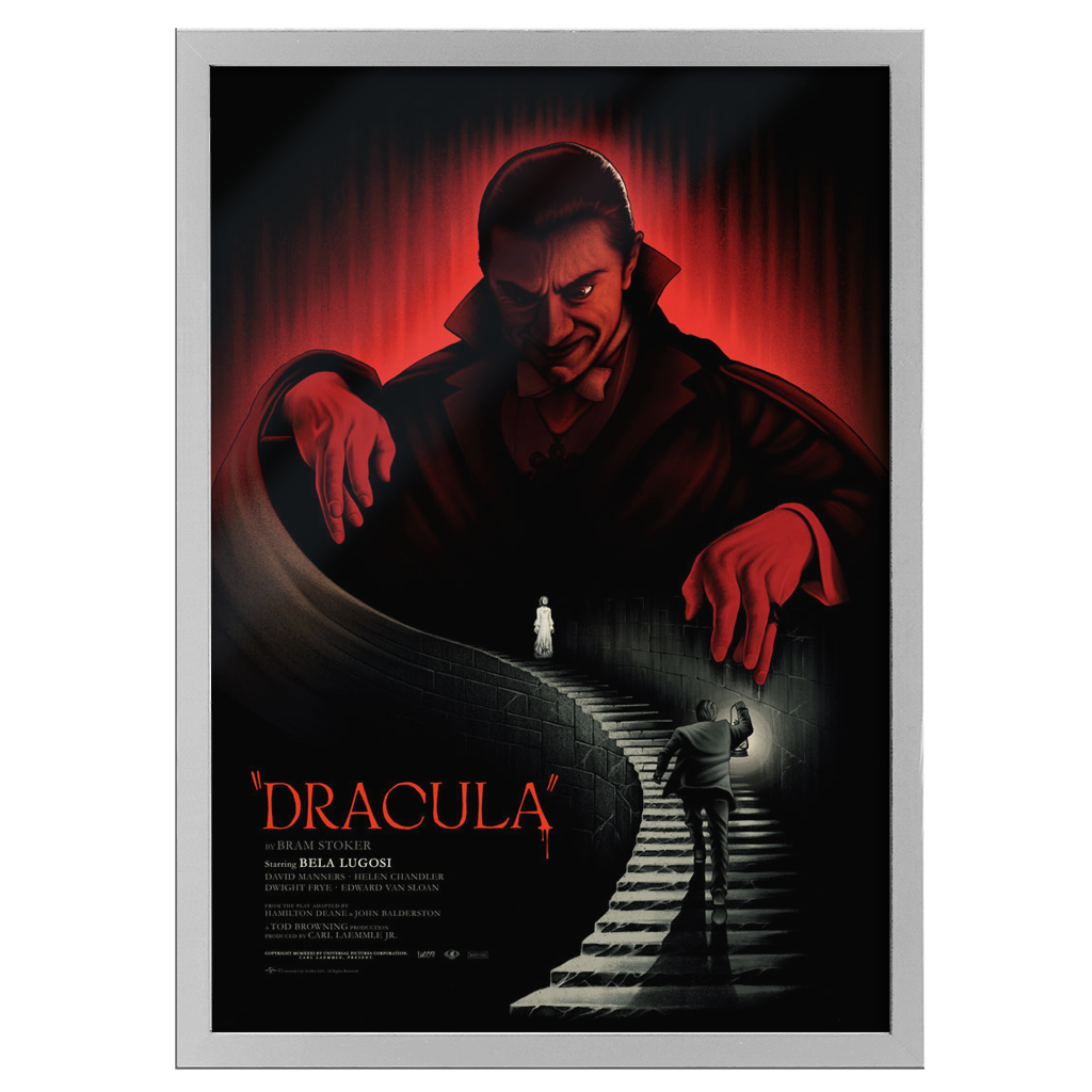 Universal Monsters Dracula Poster by Benedict Woodhead in white frame