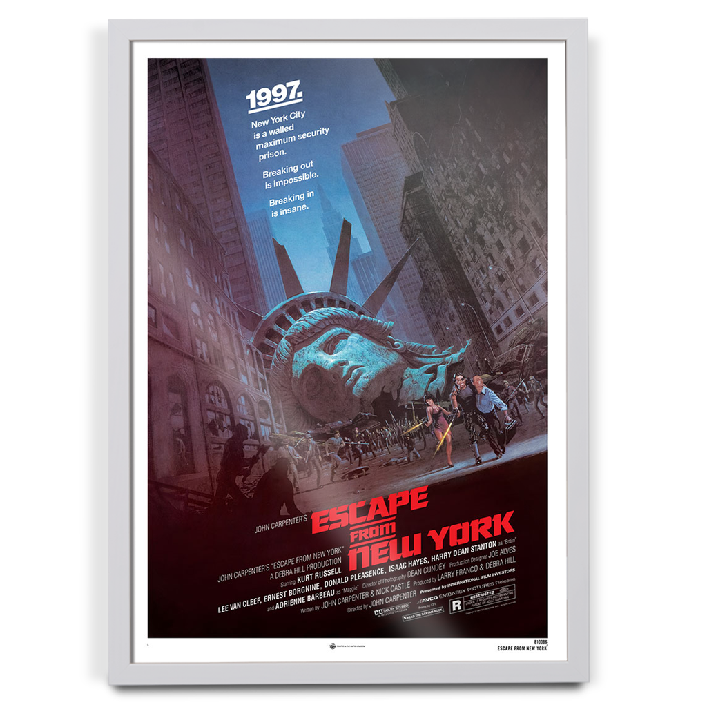 Escape From New York Editions Original Theatrical Movie Poster in white frame