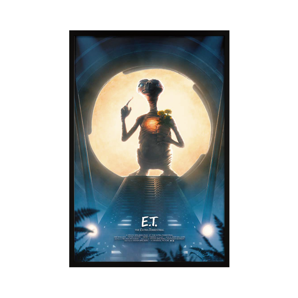 E.T The Extra Terrestrial movie poster by Kevin Wilson in black frame