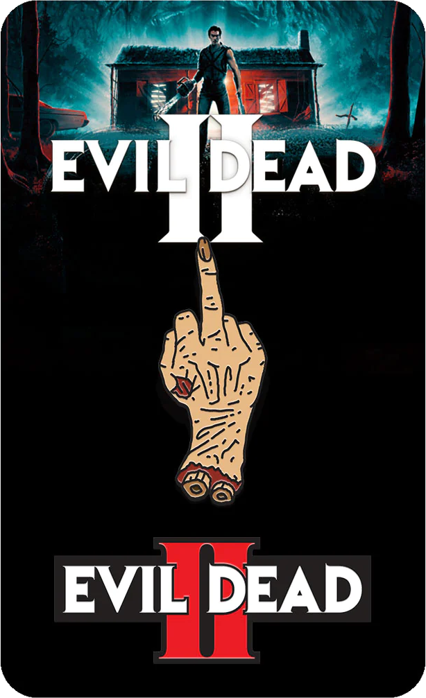 Evil Dead 2 Finger & Classic Logo Pin Badge Set