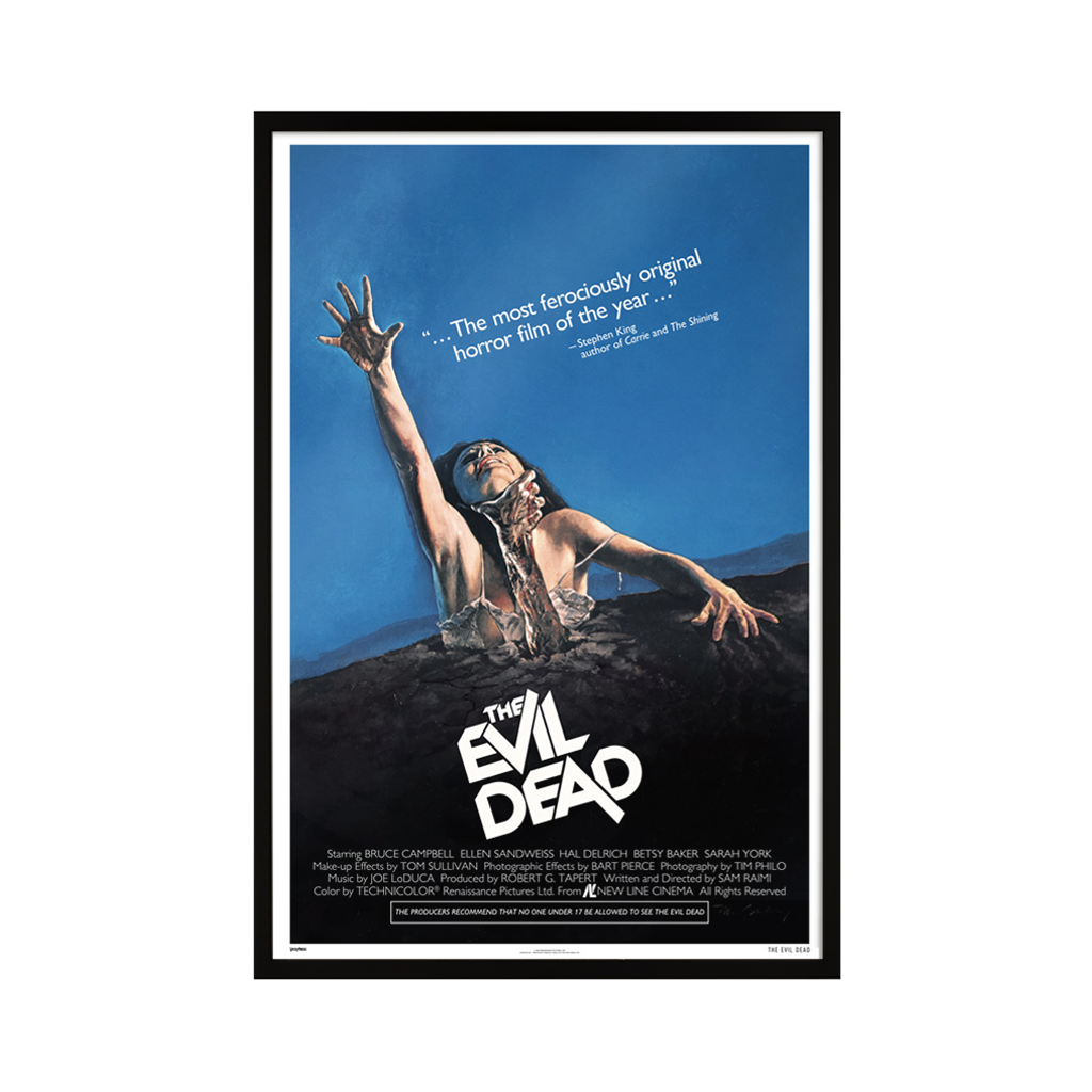 The evil dead original us theatrical one sheet poster by m. skilsky in black frame