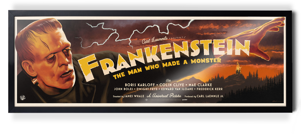 Universal Monsters Frankenstein framed Poster by Andrew Swainson