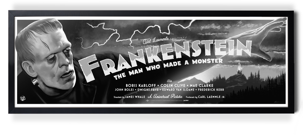 Universal Monsters Frankenstein framed Variant Poster by Andrew Swainson