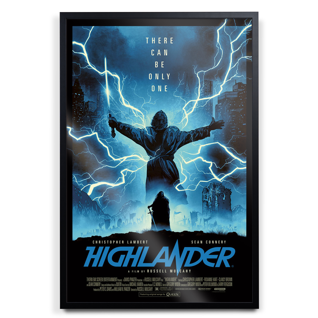 Highlander movie poster by Matt Griffin in black frame