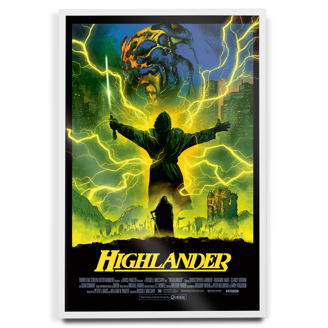 Highlander variant movie poster by Matt Griffin in white frame
