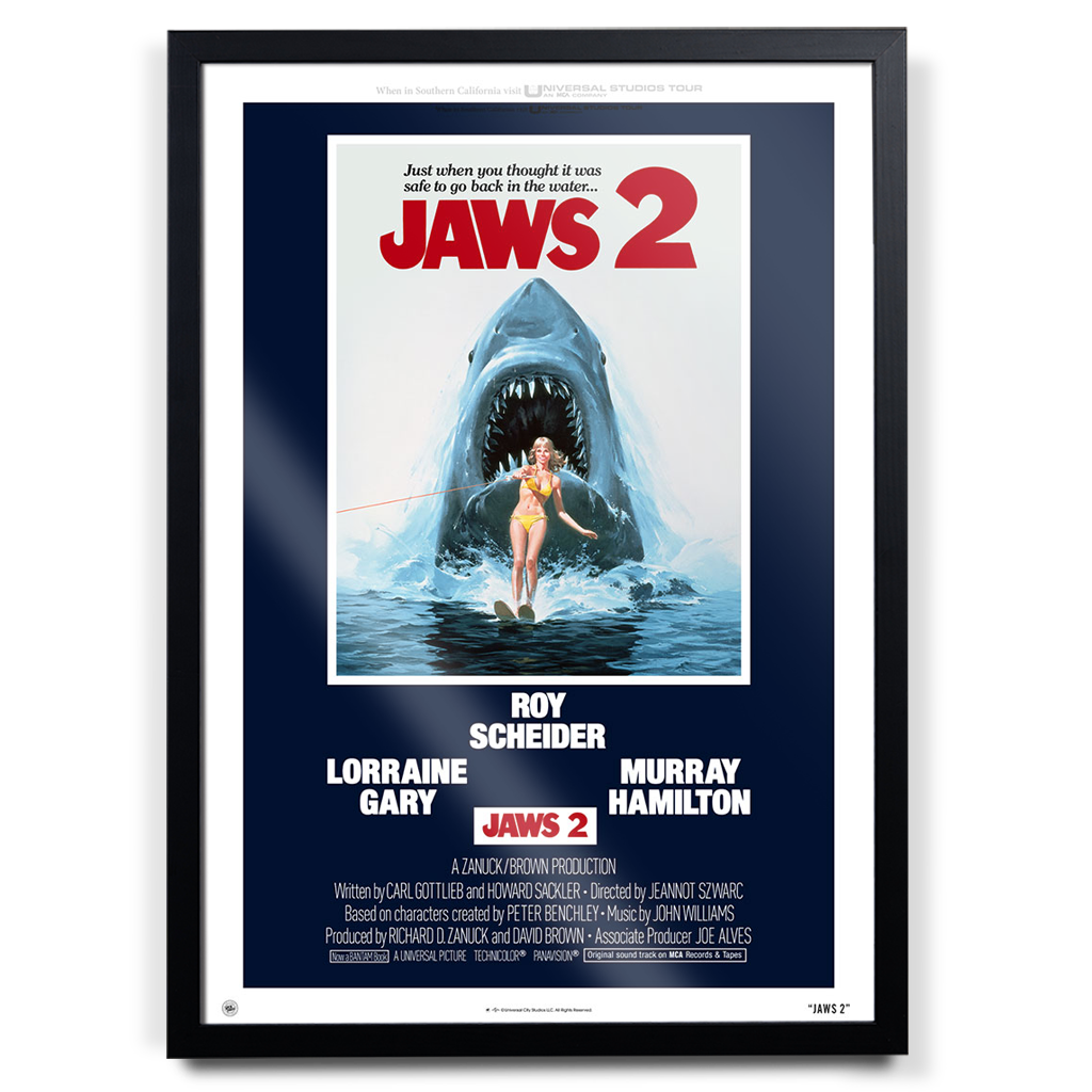 Jaws 2 editions original theatrical movie poster in black frame