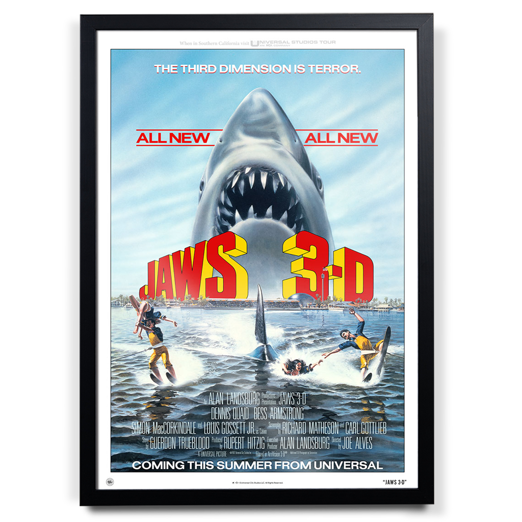 Jaws 3D Editions Original Theatrical Movie Poster in black frame