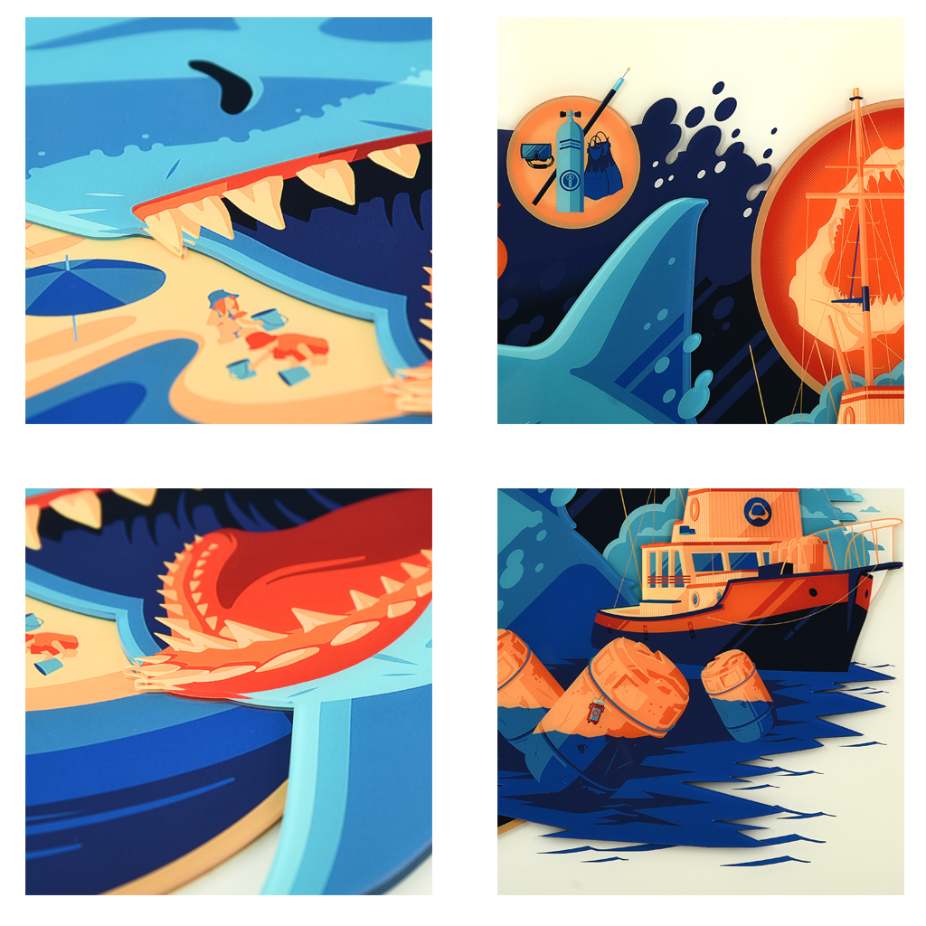 Jaws Multi-Layer Acrylic poster by Tom Whalen details