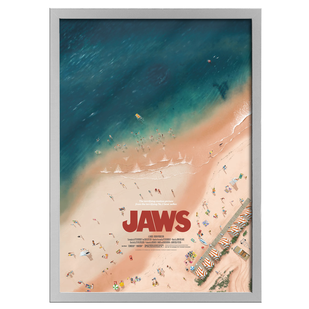 Jaws movie poster by Andrew swainson in white frame