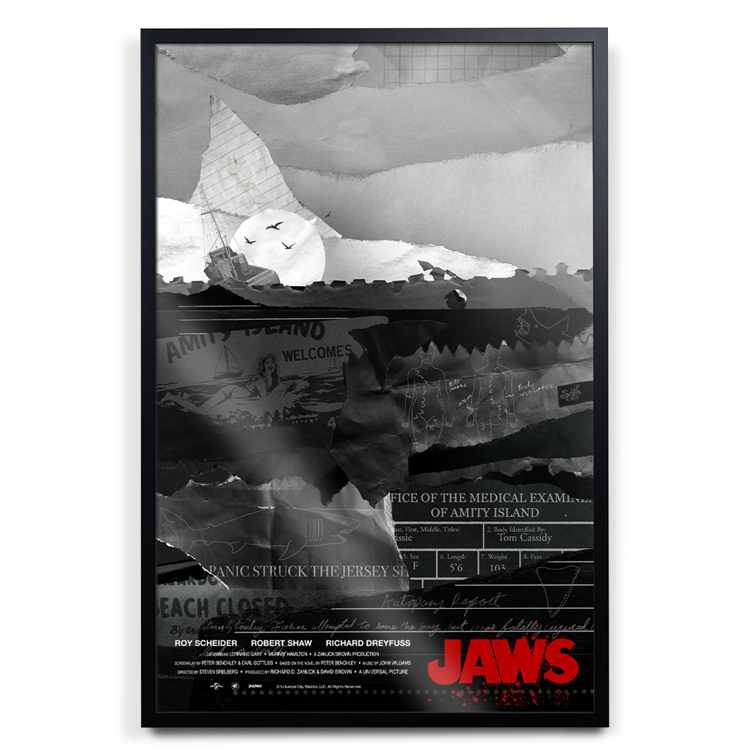 Jaws Danny Schlitz Movie Poster in black frame