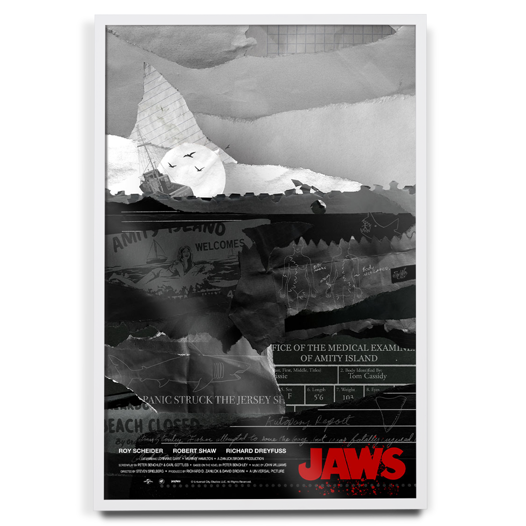 Jaws Danny Schlitz Movie Poster in white frame