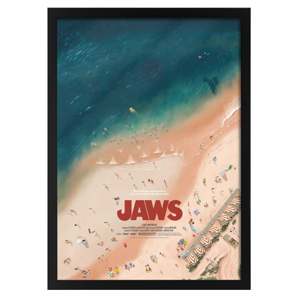 Jaws movie poster by Andrew swainson in black frame