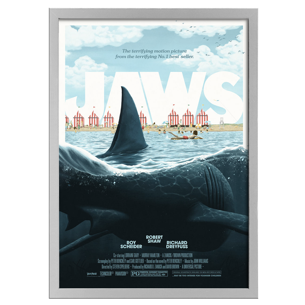 Jaws Framed Movie Poster by florey in white frame