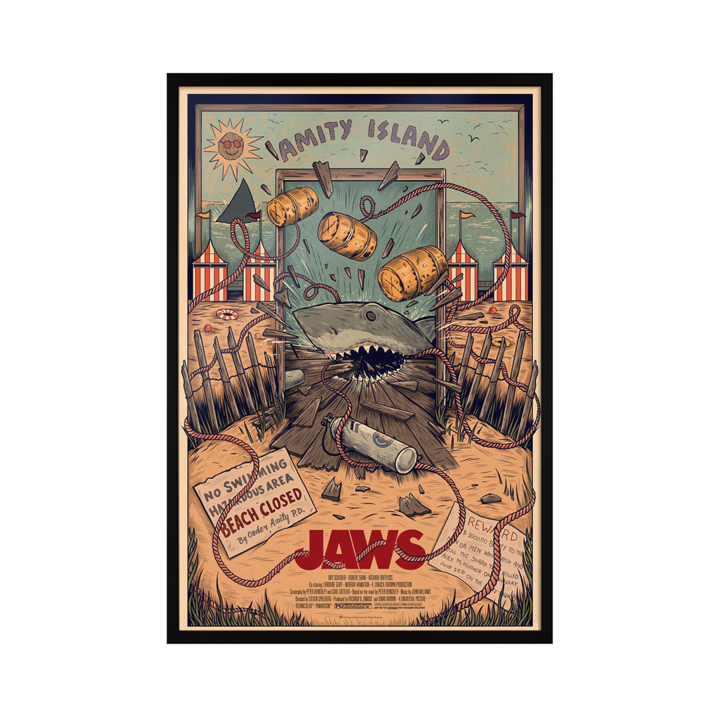 Jaws movie poster by Sam Dunn in Black Frame