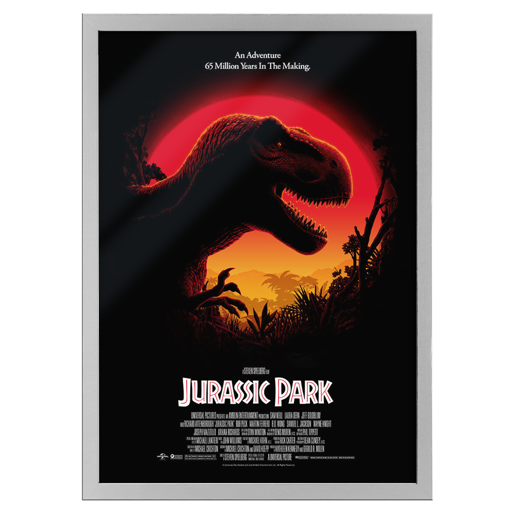 Jurassic Park editions movie poster by Florey in white frame