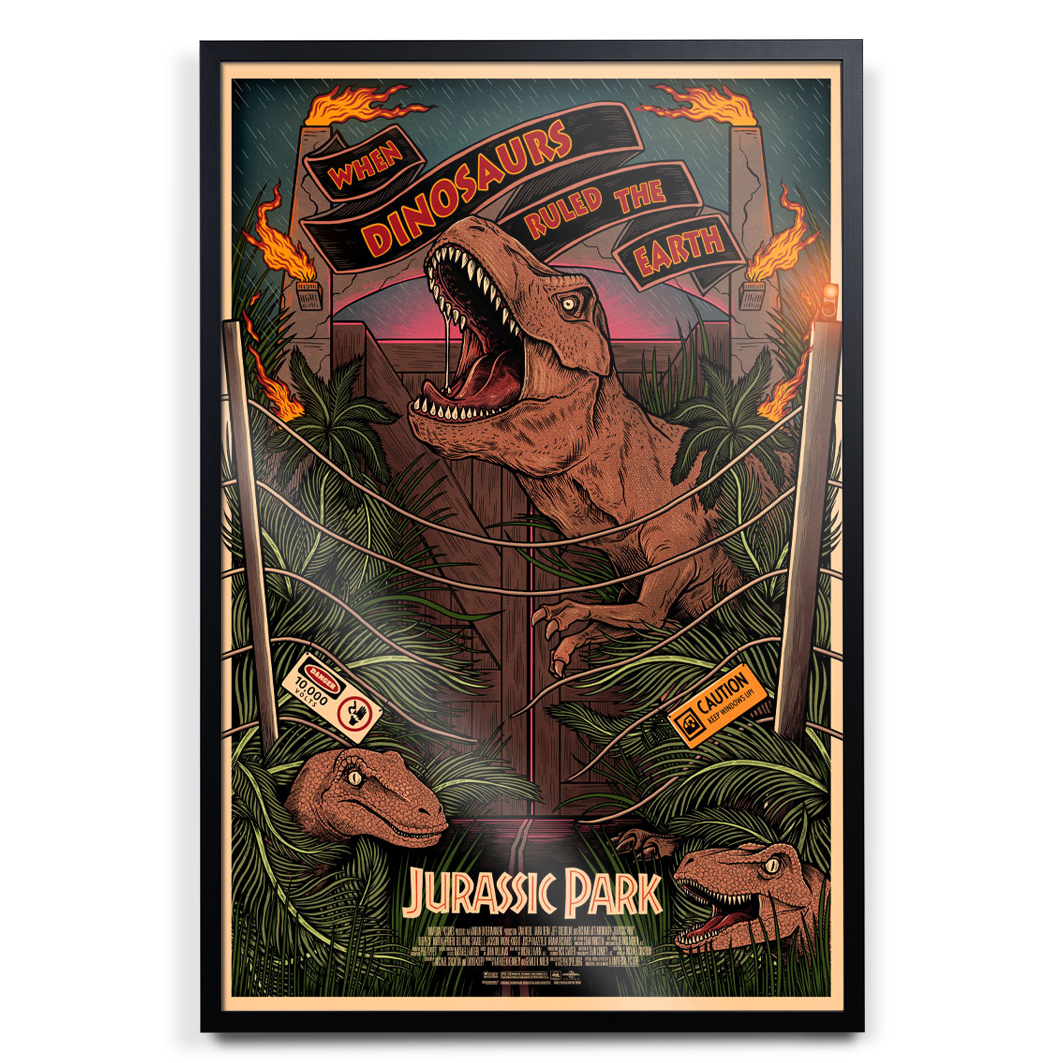 Jurassic Park Movie Poster By Sam Dunn In Black Frame