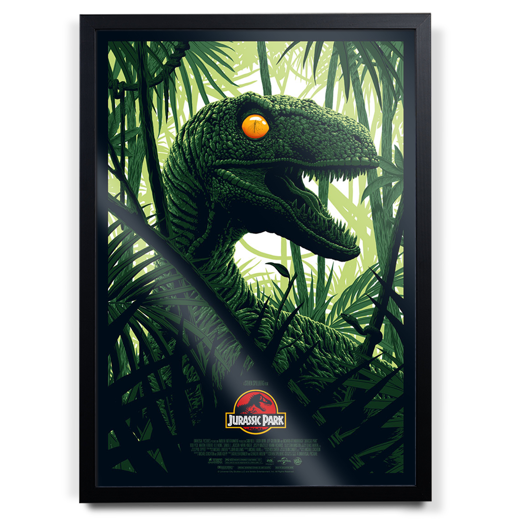 Jurassic Park Raptor Editions movie poster by Florey in black frame