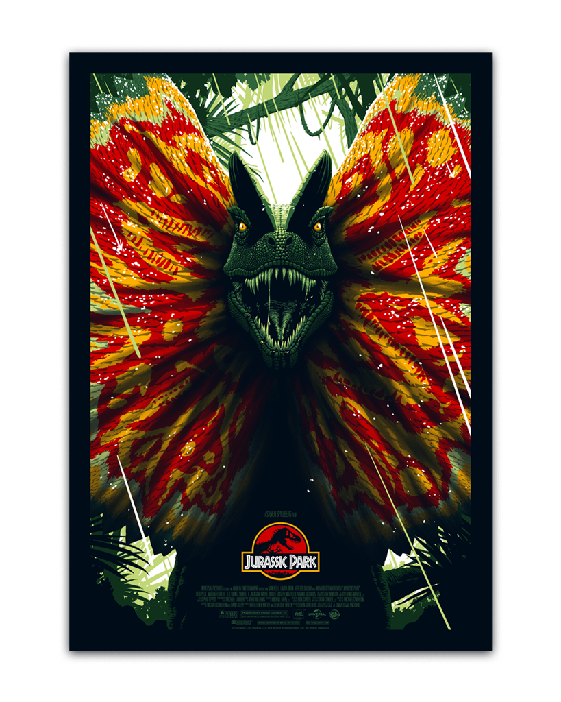Jurassic Park Dilophosaurus editions movie poster by florey