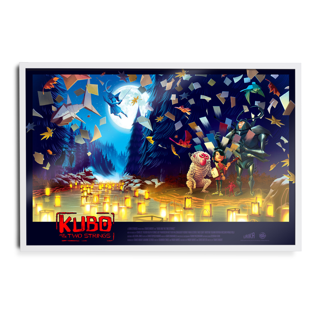 Kubo and the two Strings 24x36 inch movie poster by Kevin Tong in white frame