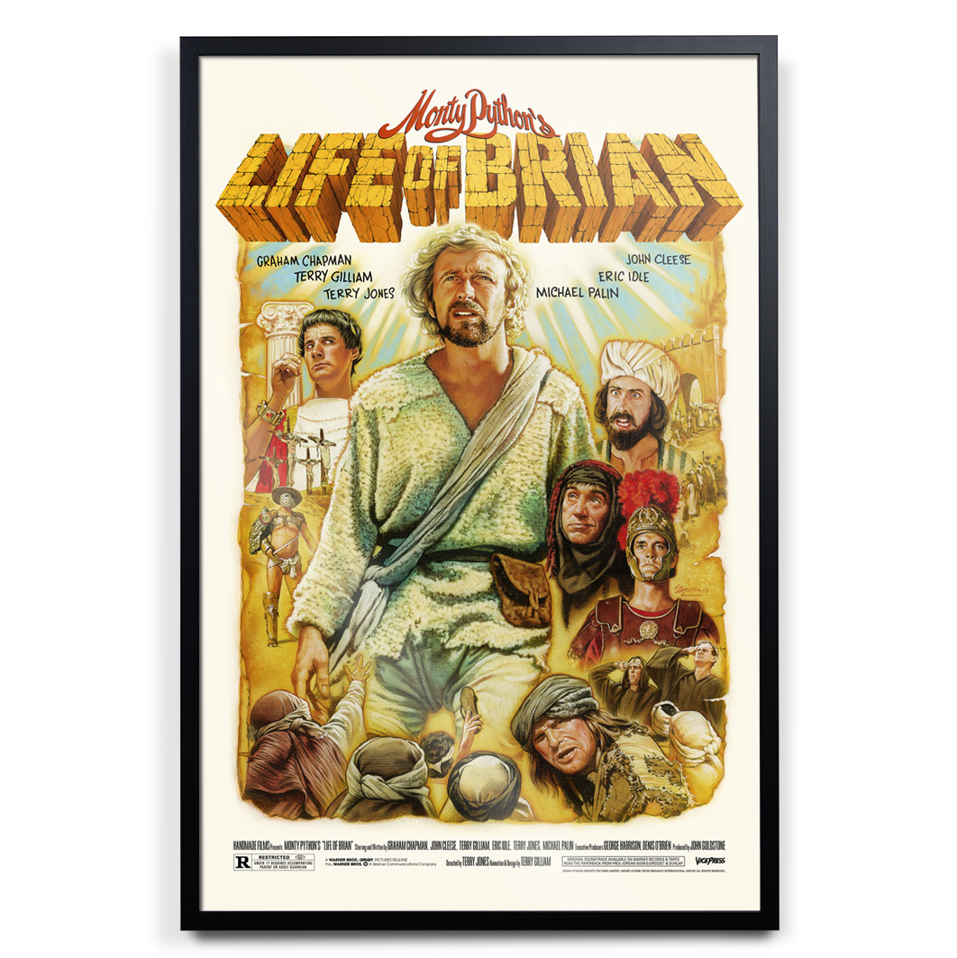 Monty Python Life Of Brian Movie Poster By Roger Motzkus in black frame