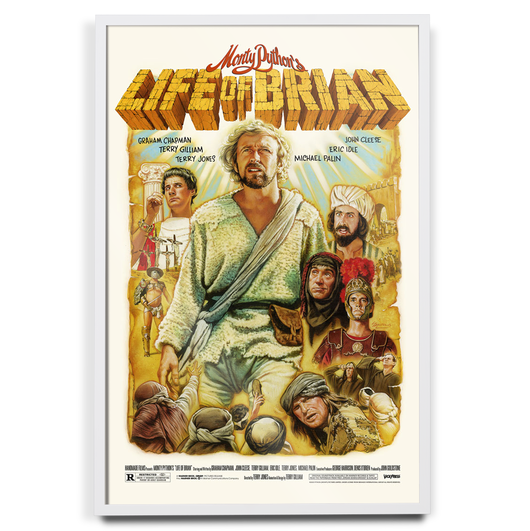 Monty Python Life Of Brian Movie Poster By Roger Motzkus in white frame