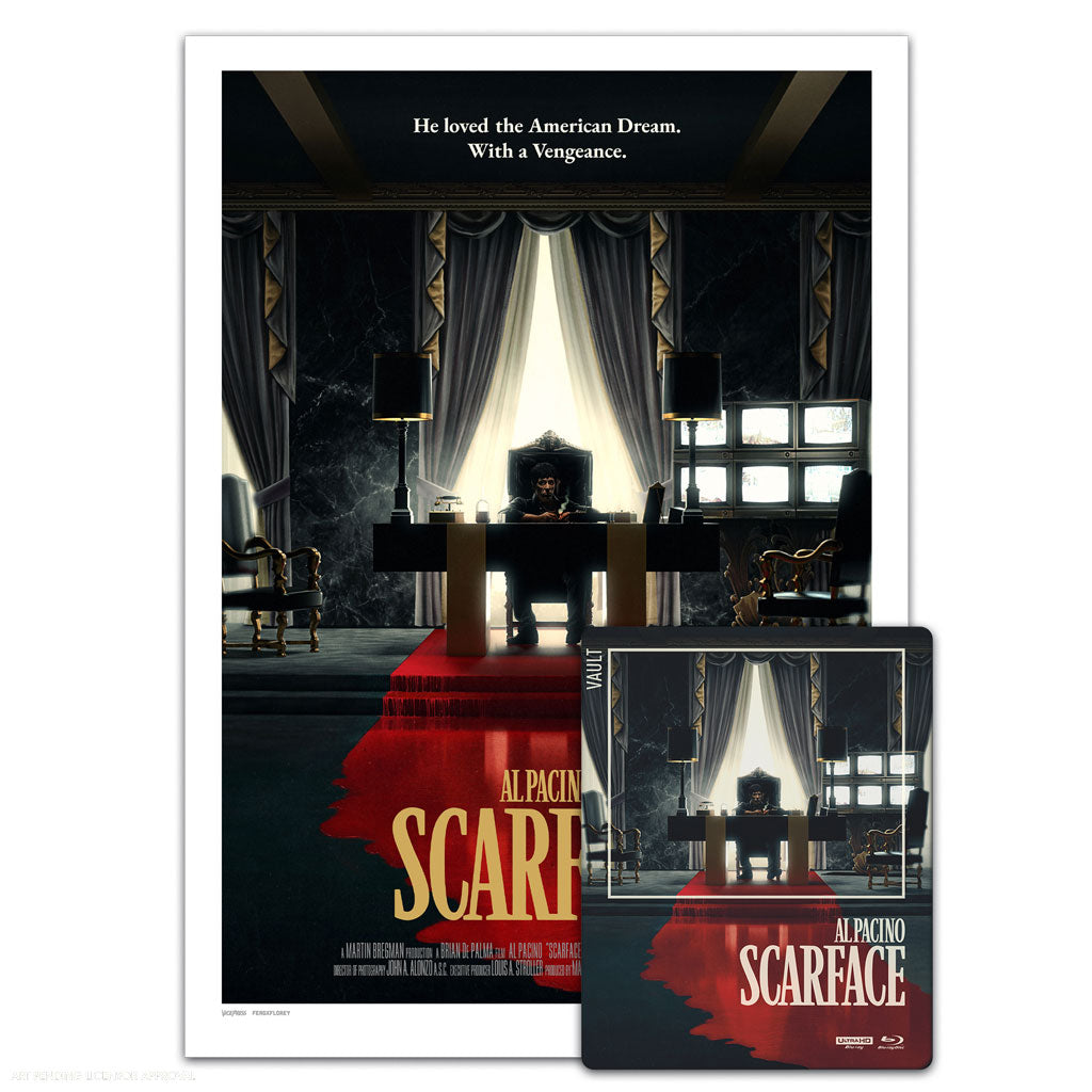 Scarface the film vault steelbook and poster by Matt Ferguson and florey