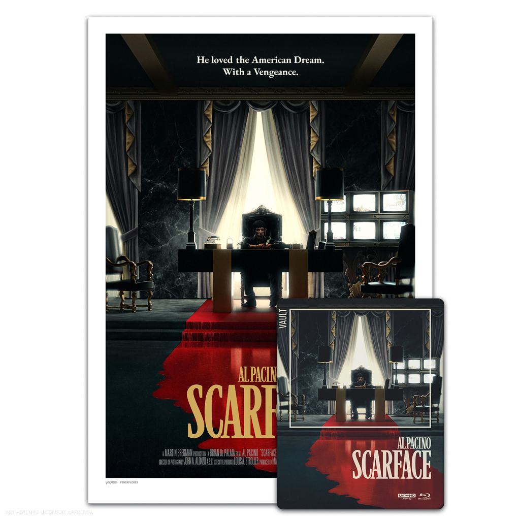 Scarface the film vault steelbook and poster by Matt Ferguson and florey
