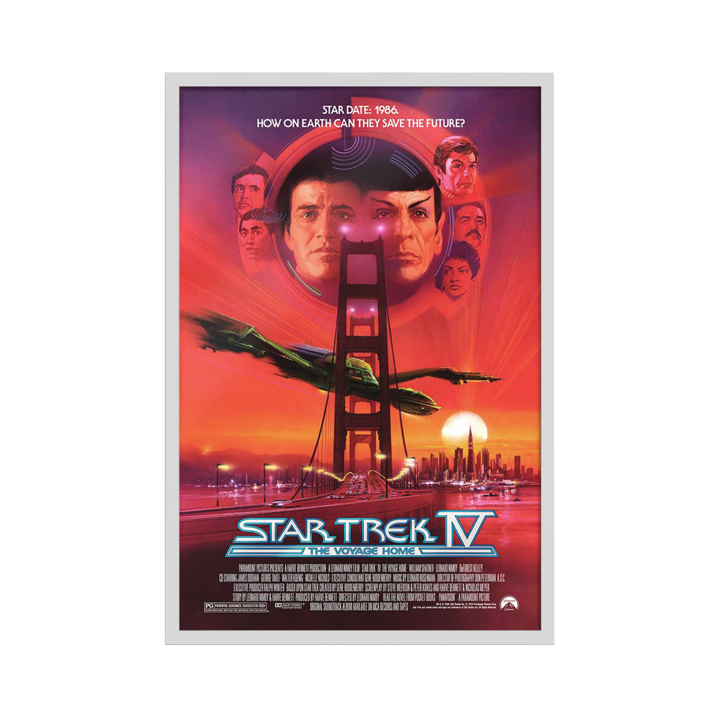 Star Trek 4 the voyage home movie poster by Bob Peak in white frame