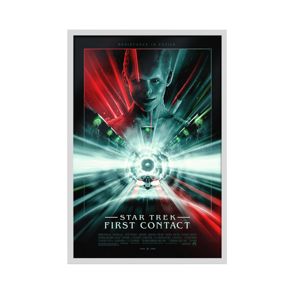 Star Trek First Contact movie poster by Florey in white frame