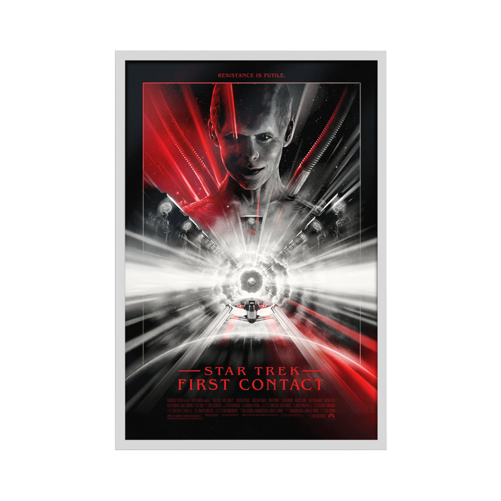 Star Trek First Contact variant movie poster by Florey in white frame