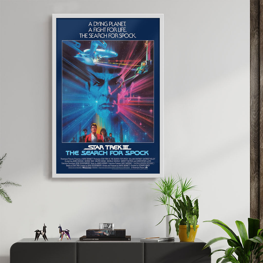 Star Trek III the search for Spock movie poster by Bob Peak in white frame