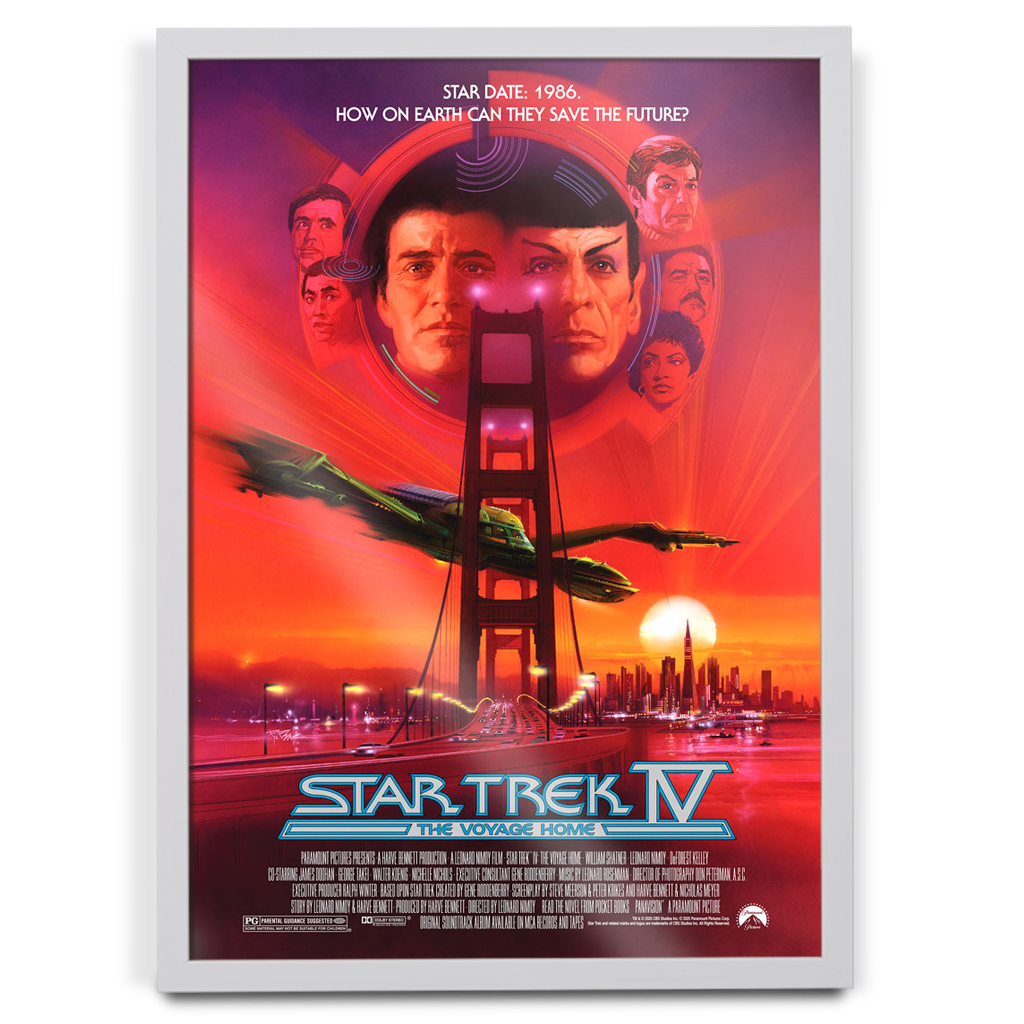 Star Trek IV The Voyage Home Editions movie poster in white frame