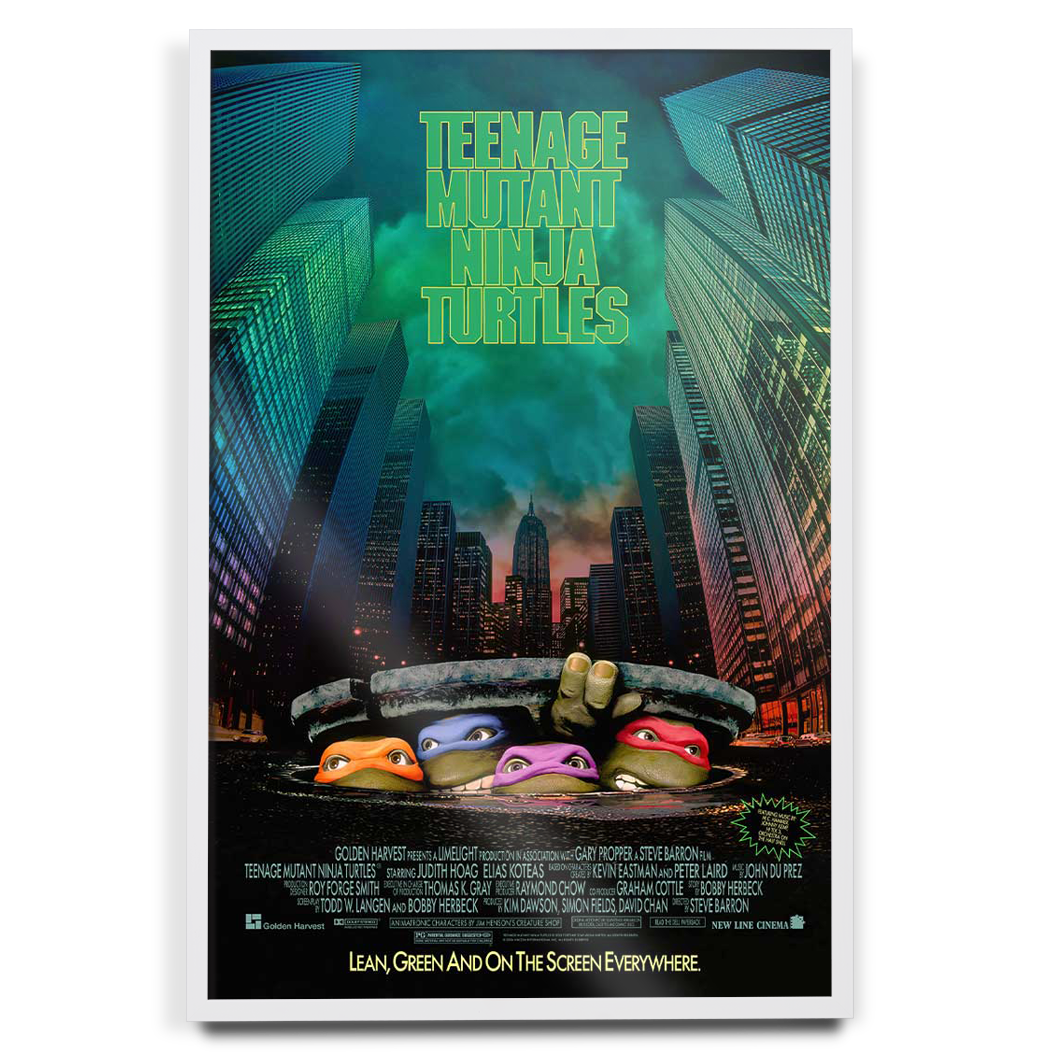 Teenage Mutant Ninja Turtles Original Theatrical Foil Poster in white frame