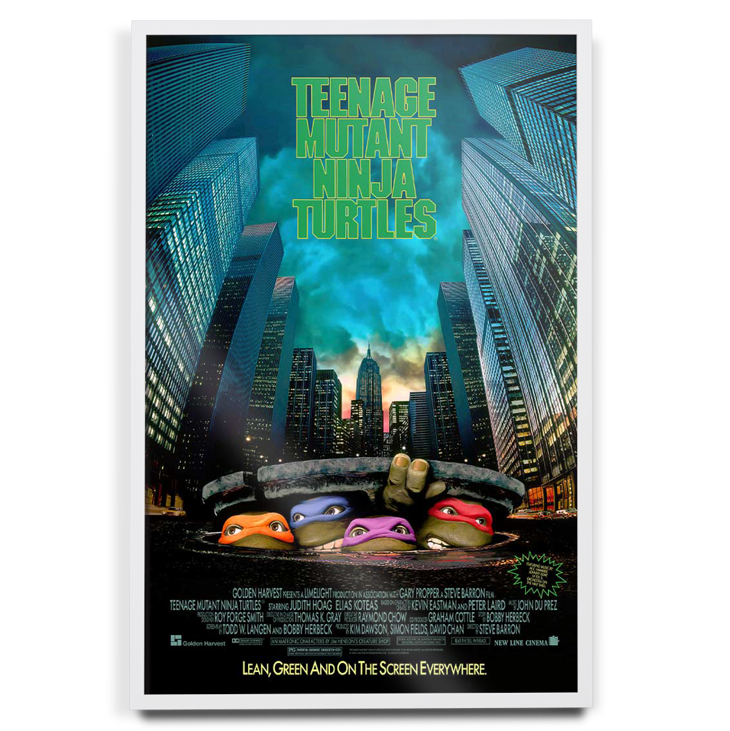 Teenage Mutant Ninja Turtles original theatrical movie poster in white frame