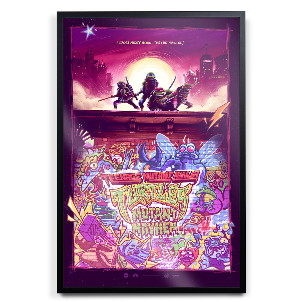 Teenage Mutant Ninja Turtles Mutant Mayhem Poster By Florey in black frame