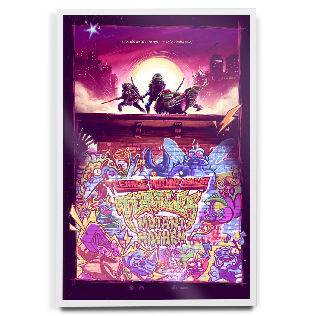 Teenage Mutant Ninja Turtles Mutant Mayhem Poster By Florey in white frame