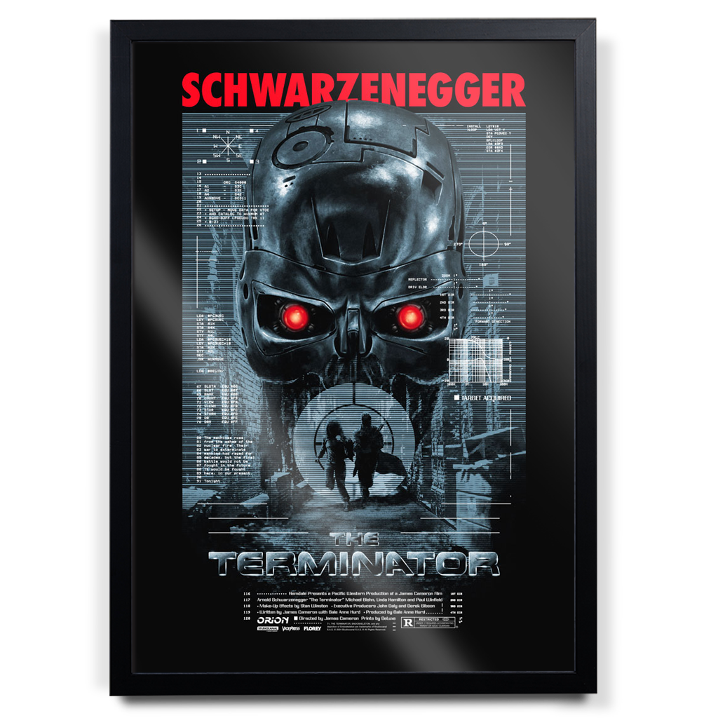 The Terminator Editions Movie Poster By Florey in black frame
