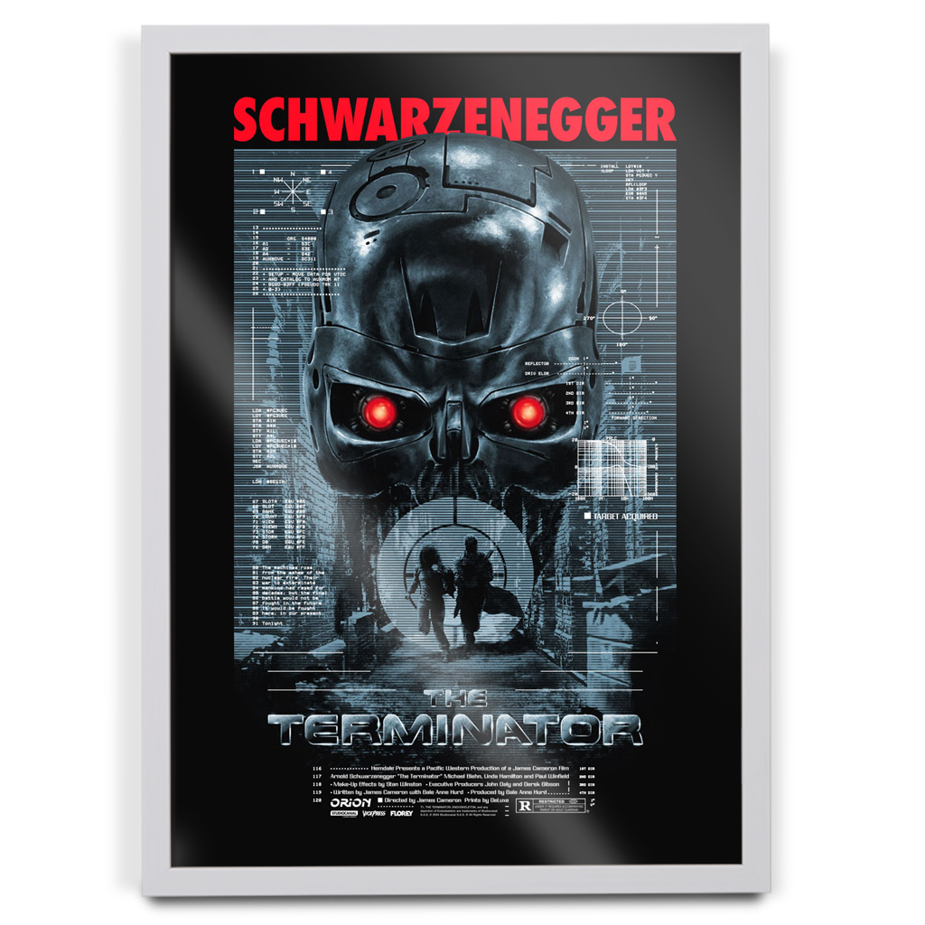 The Terminator Editions Movie Poster By Florey in white frame