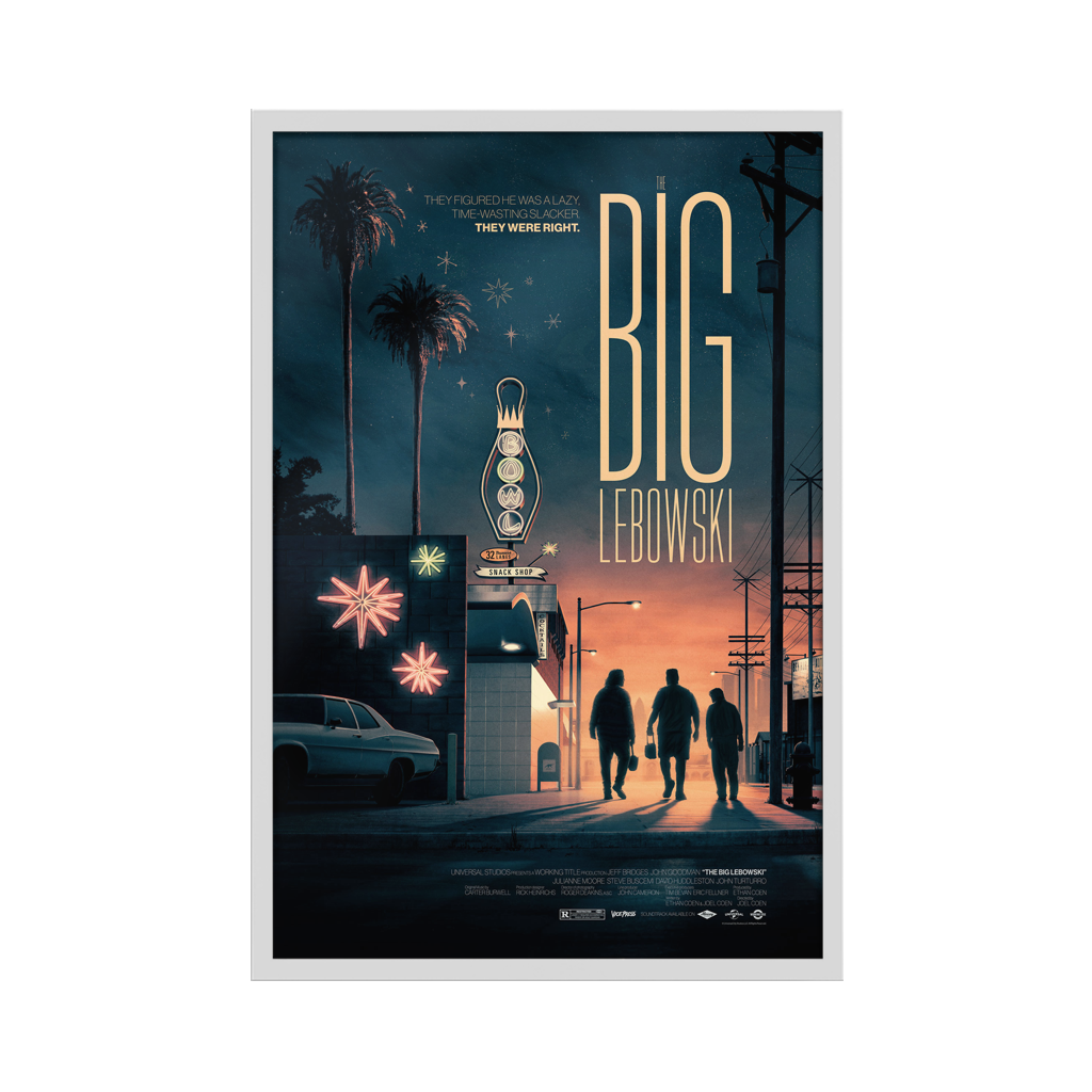 The big lebowski movie poster by Matt Ferguson in white frame