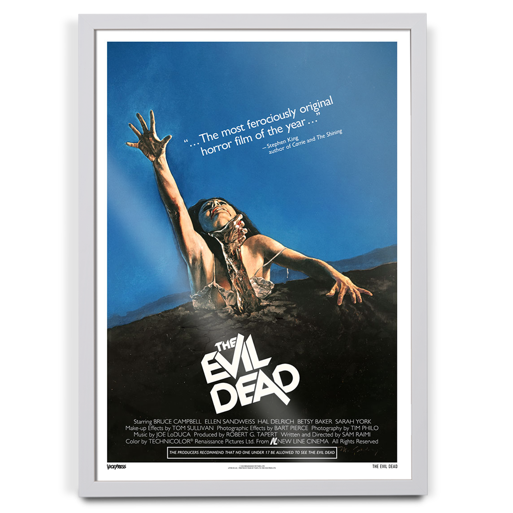 The evil dead editions original theatrical movie poster in white frame