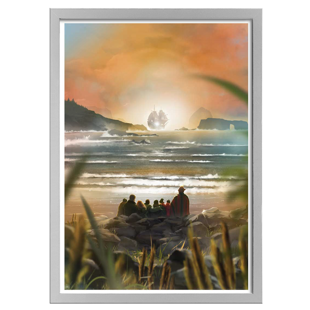 The Goonies Art print by Andy Fairhurst in white frame